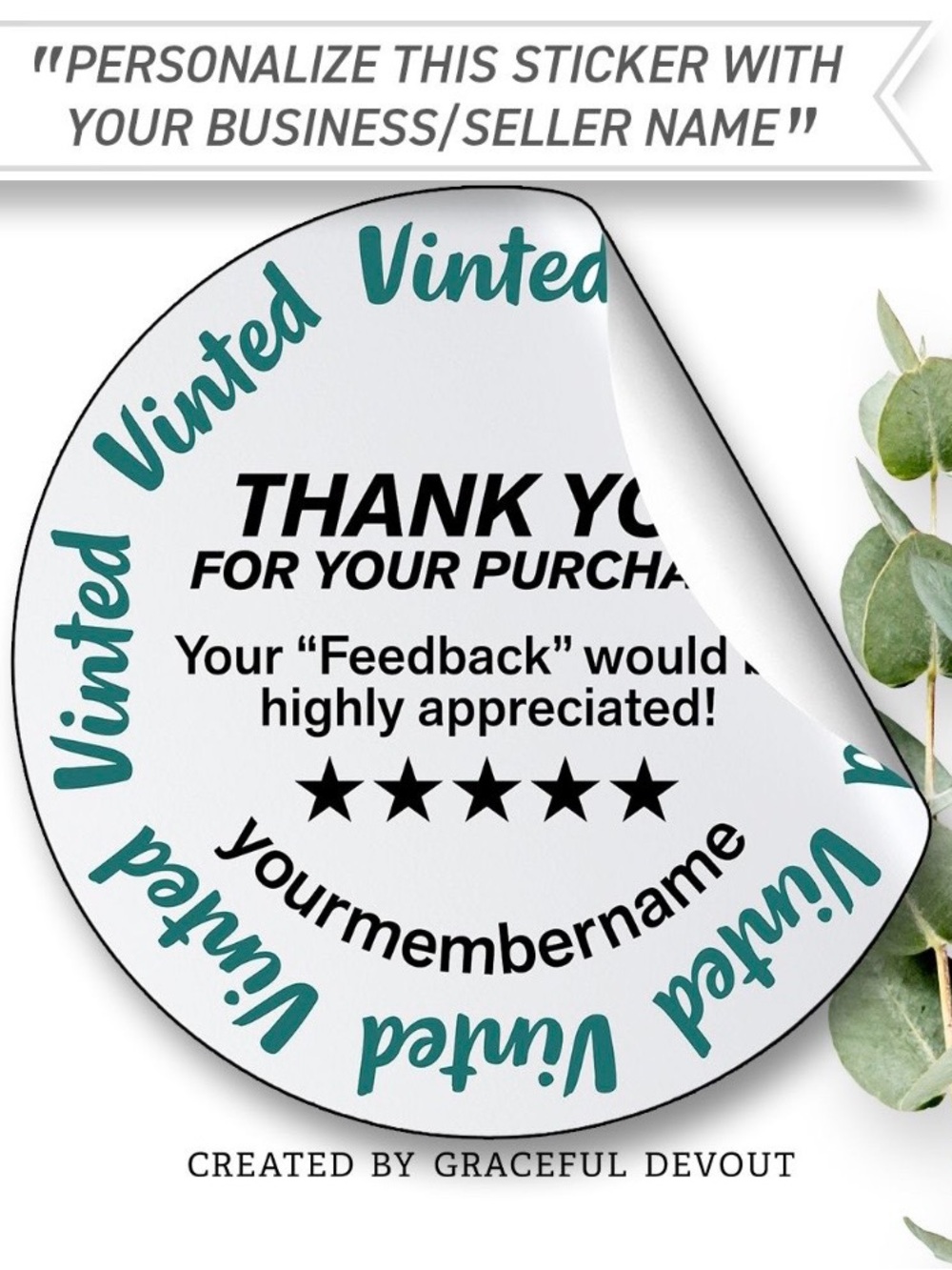 Vinted- 2" (inches) Thank You For Your Purchase Round (48ct.) Stickers